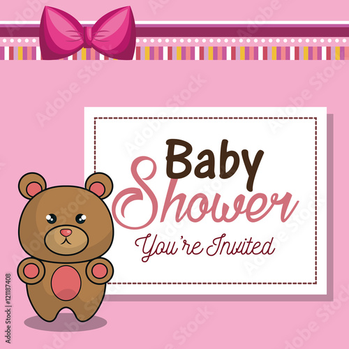 invitation baby shower card pink with bear desing vector illustration eps 10