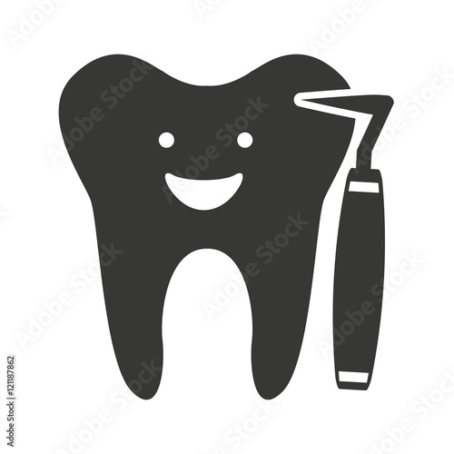 tooth character silhouette with dental care icon vector illustration design
