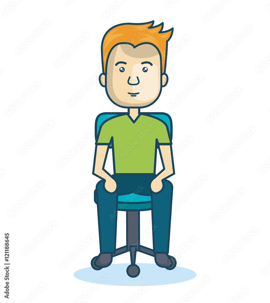cartoon guy sitting on chair design isolated