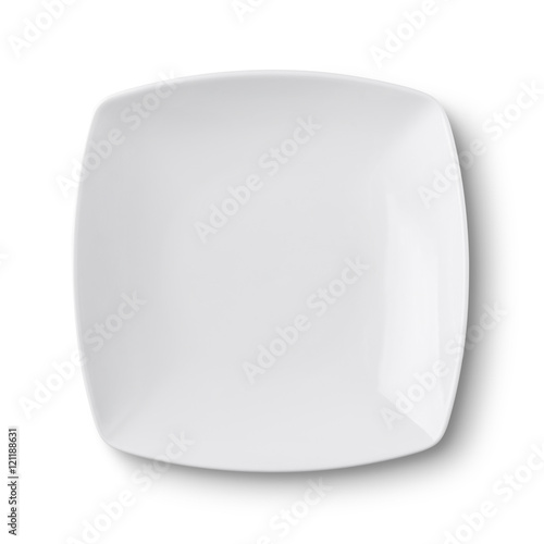 Simple white circular porcelain plate with clipping path