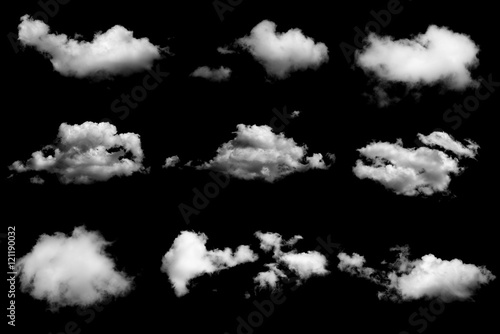Set of isolated clouds on black background
