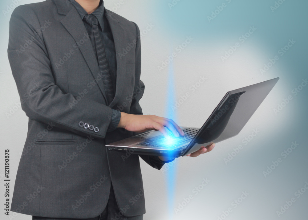 Businessman using laptop. Business connection concept. Businessman using laptop. Business connection concept.