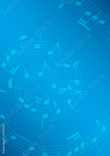 bright music background with notes - blue