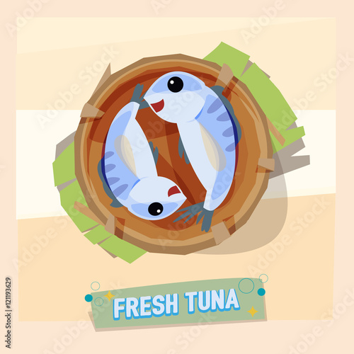 fresh tuna in basket - vector photo