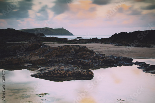 Early morning view over the beach at Polzeath Vintage Retro Filt photo