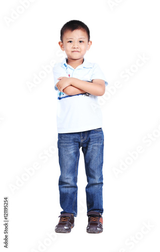 Portrait of happy little boy , isolated on white