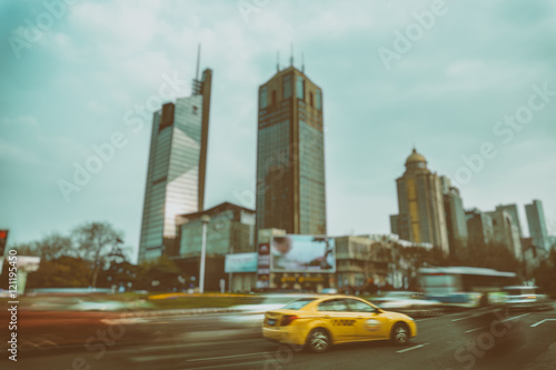blurred street scene in city of China.