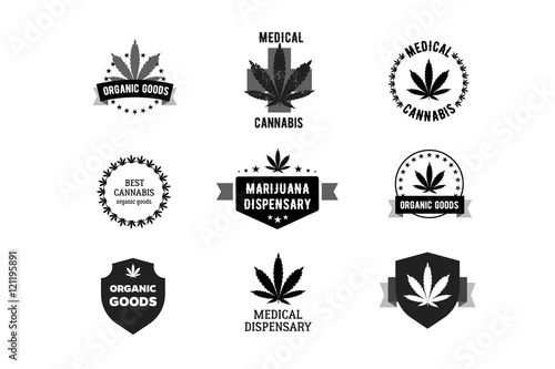 Bages and labels for medical marijuana. Cannabis logo