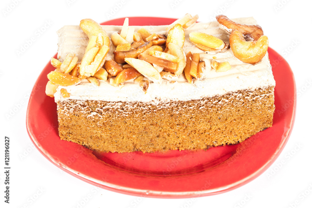 Coffee cake with cashew nut on white background Coffee cake with cashew nut on white background