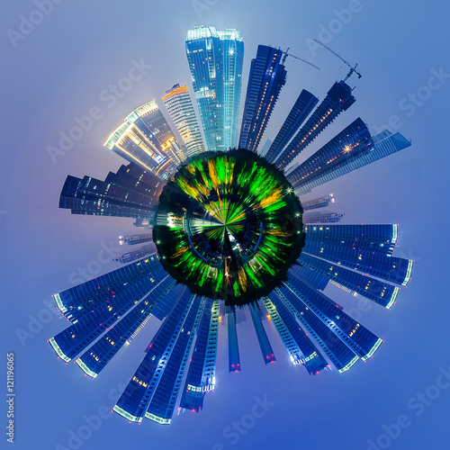 cityscape with little planet effect,night view.
