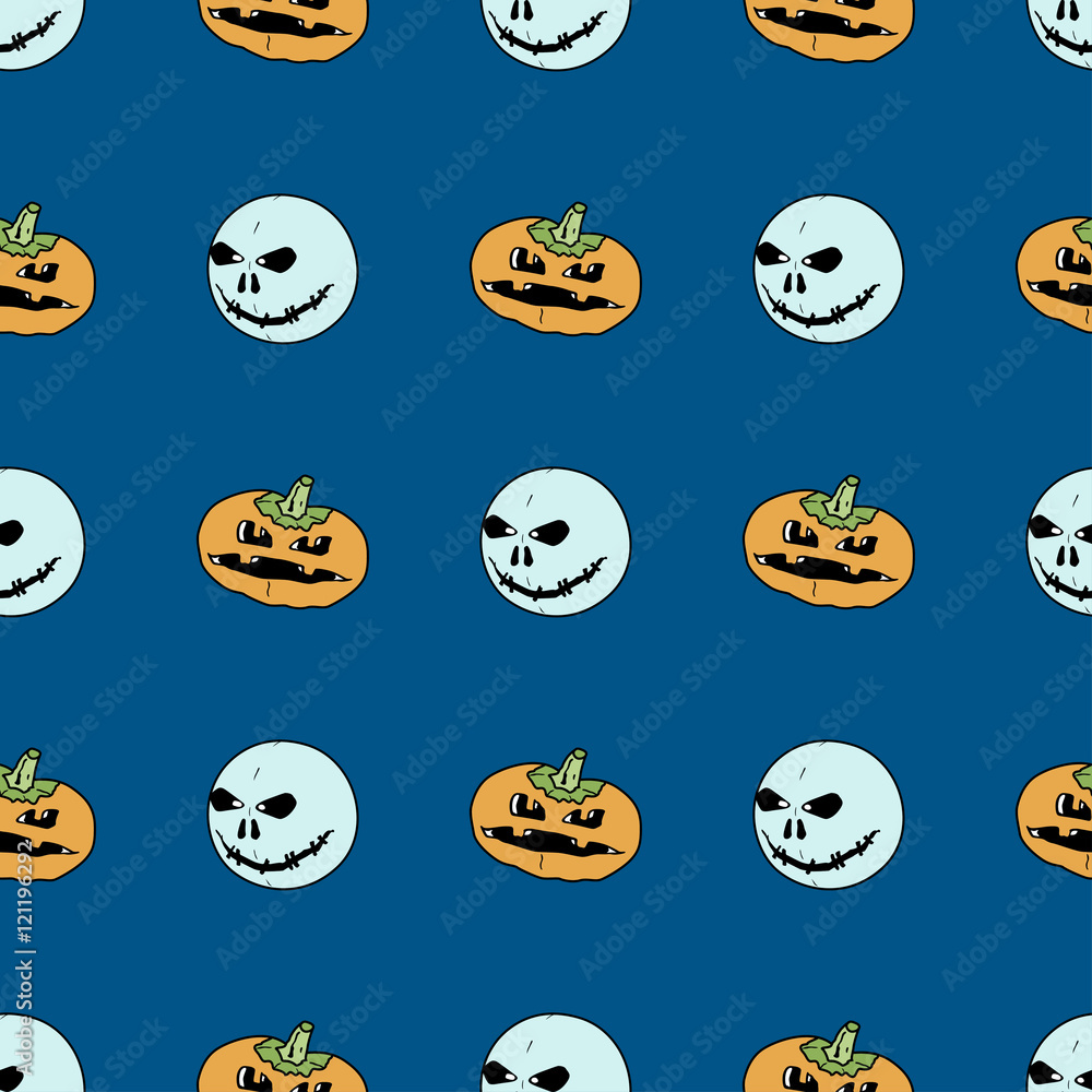 Fototapeta premium seamless pattern from pumpkins and ghosts on dark background.