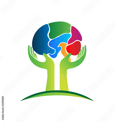 Hands care a brain logo concept of mental health