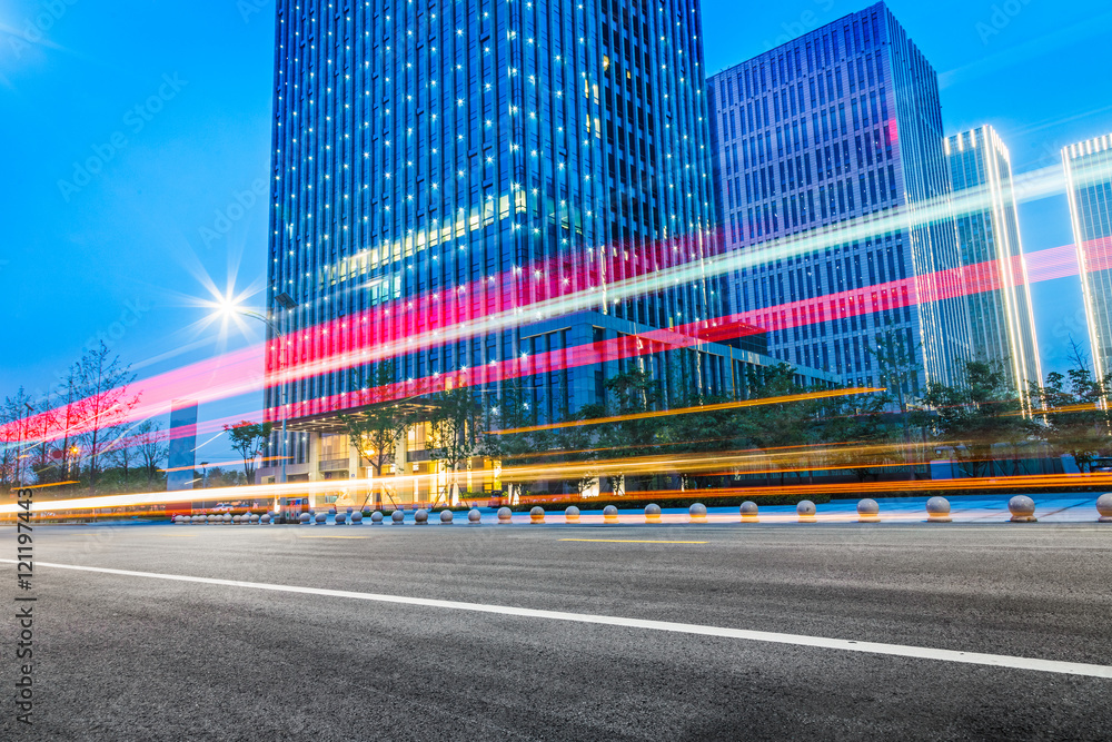 Vehicle light trails in city at night.