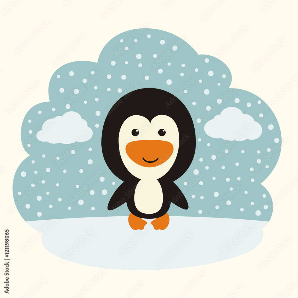 Funny penguin on background of snowflakes. Little penguin in cartoon style. Funny penguin on background of snowflakes. Little penguin in cartoon style.