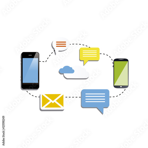 Online dating site template on smartphone with icons isolated on white
