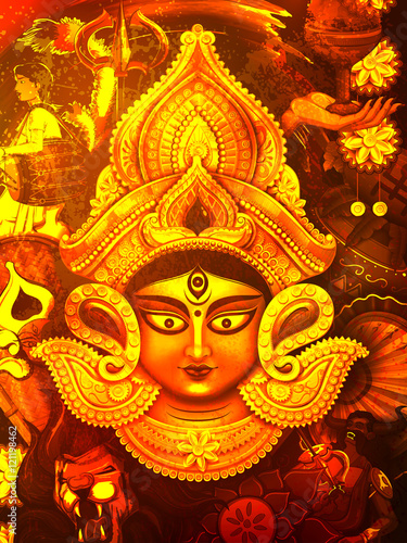 Goddess Durga in Subho Bijoya Happy Dussehra background © vectomart