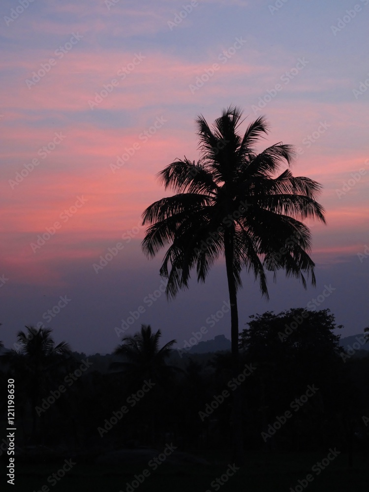 Colorful evening sky in Hampi, India
