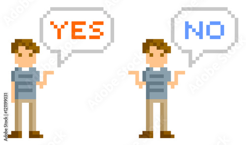 ピクセルイラスト：回答する男性
