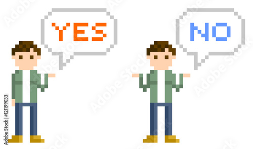 ピクセルイラスト：回答する男性
