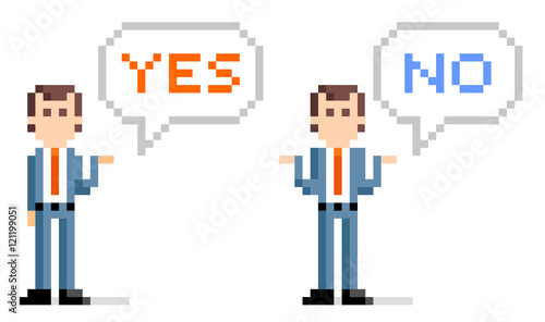 ピクセルイラスト：回答するビジネスマン
