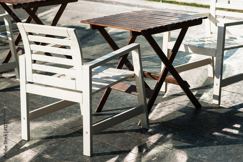 Wooden table and chairs outdoors