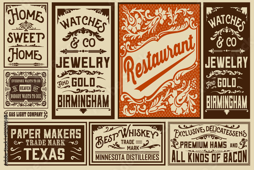 Pack old advertisement designs and labels - Vector illustration