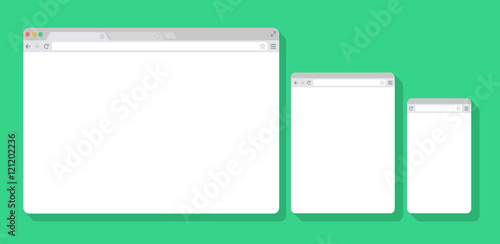 Set of Flat blank browser windows for different devices. Vector. Computer, tablet, phone sizes.