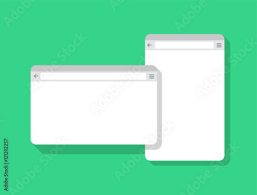 2 web mobile simple set of Browser window white, green background, flat