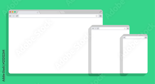 Set of Flat blank browser windows for different devices. Vector. Computer, tablet, phone sizes.