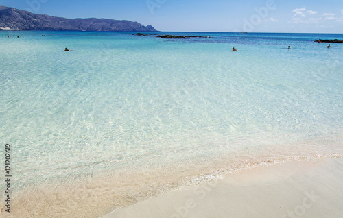 Elafonisi beach in Crete island, Greece, wonderful mediterranean beach with turquoise waters and pink sand