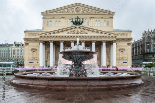 The Bolshoi Theatre during the rainy day in Moscow, Russia