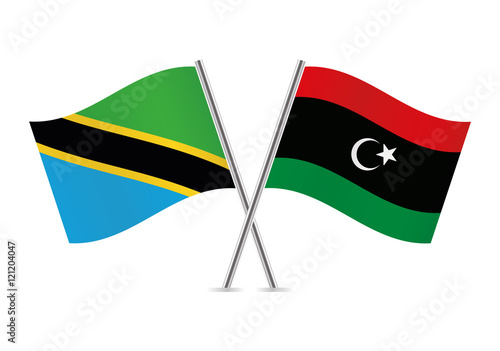 Tanzania and Libya flags. Vector illustration.