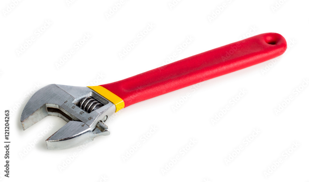 Adjustable wrench with red rubberized handle Adjustable wrench with red rubberized handle