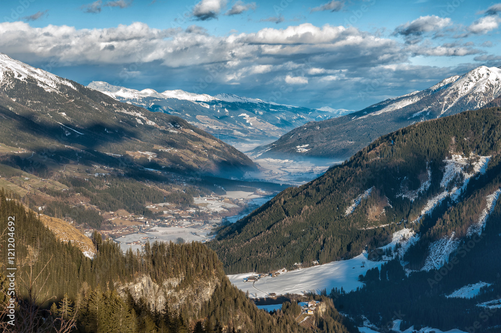 View from Gerlos Pass i Austrian Alps in the winter