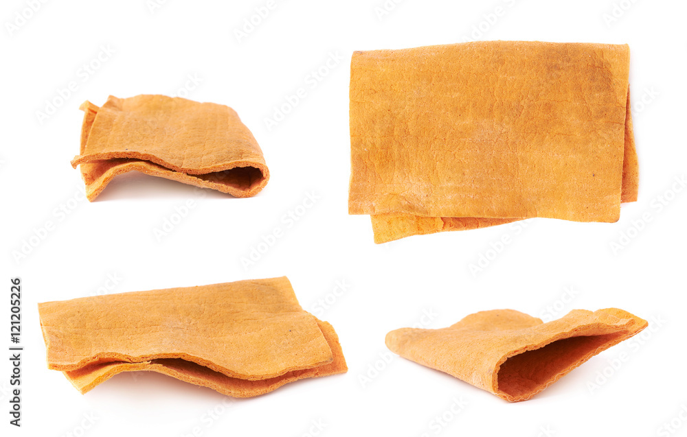 Orange old kitchen cleaning napkin rag over white isolated background Orange old kitchen cleaning napkin rag over white isolated background