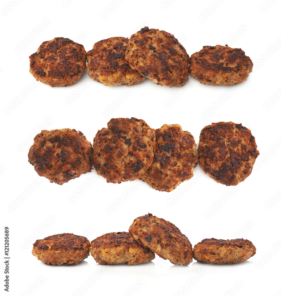Line made of small cutlets isolated over white background Line made of small cutlets isolated over white background