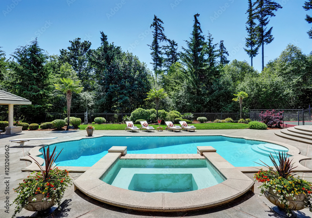 Large swimming pool of American Suburban luxury house