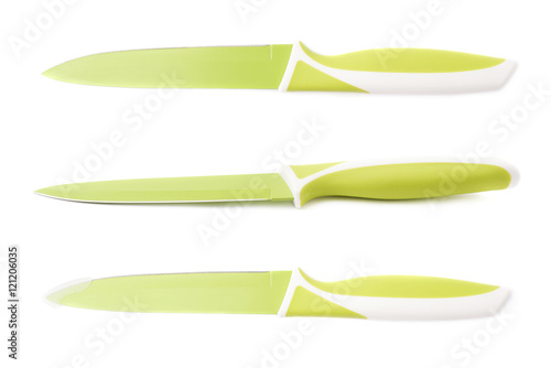 Steel green knife isolated over the white background
