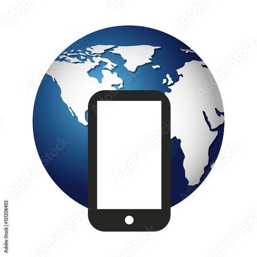 world planet with smartphone icon vector illustration design