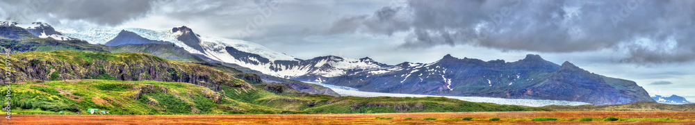 Panorama of Vatnajokull glacier and mountains, Iceland