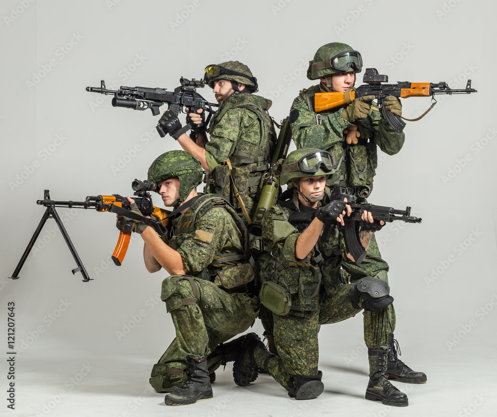 Fototapeta premium Group of russian soldiers on white background