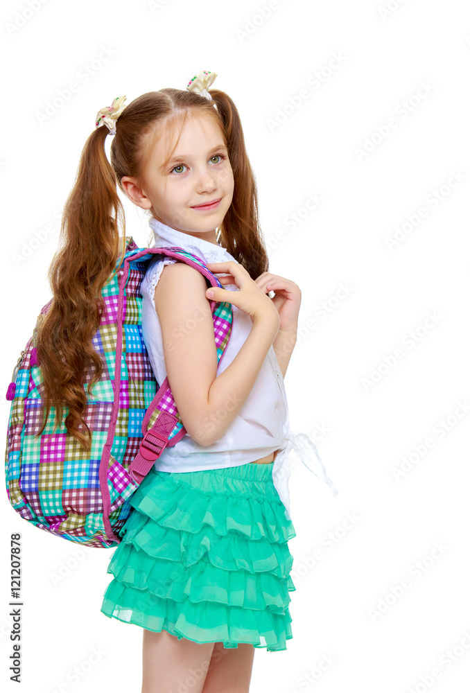 Girl with the school portfolio Girl with the school portfolio