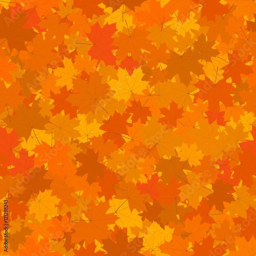 Autumn Seamless Background, Fallen Yellow and Orange Maple Leaves, Vector Illustration