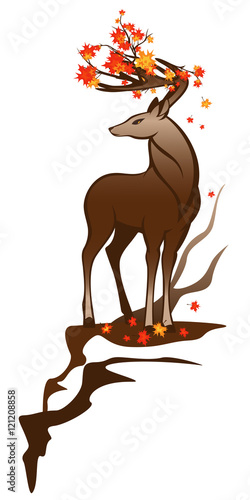 autumn nature vector decor - deer standing on a cliff