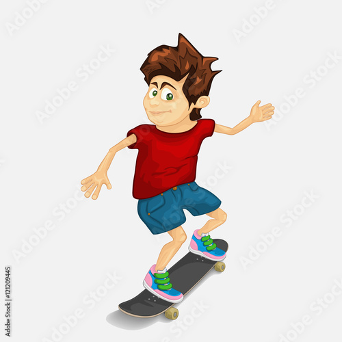 Funny guy riding on a skateboard. Summer fun. Vector illustration.