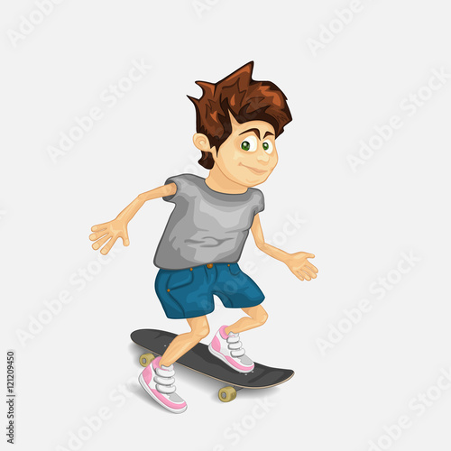 Skateboarder riding on the board. Summer fun. Vector illustration.