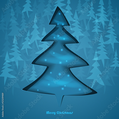 Winter vector background silhouette of the fir incision in the paper with space for your text. Season backdrop. Winter template.