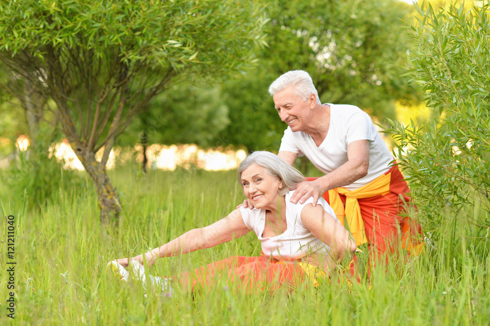 Fototapeta premium fit senior couple exercising