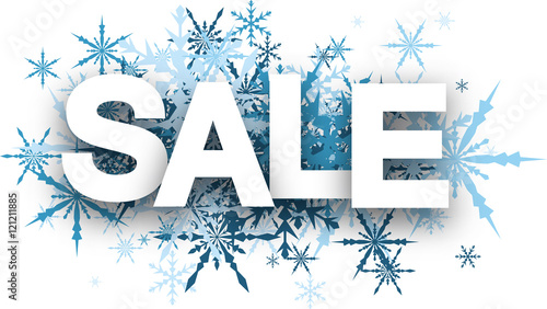 Sale background with blue snowflakes.