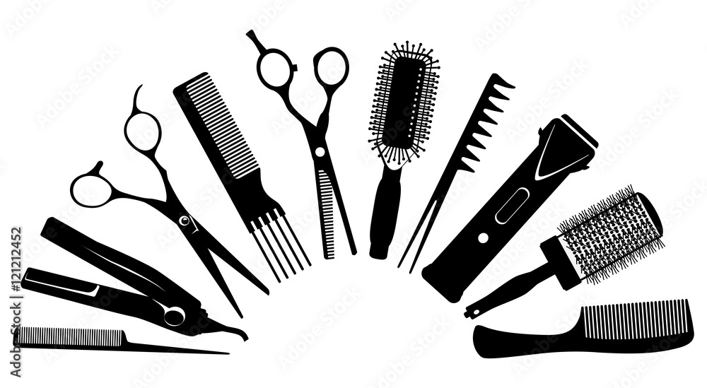 silhouettes of tools for the hairdresser